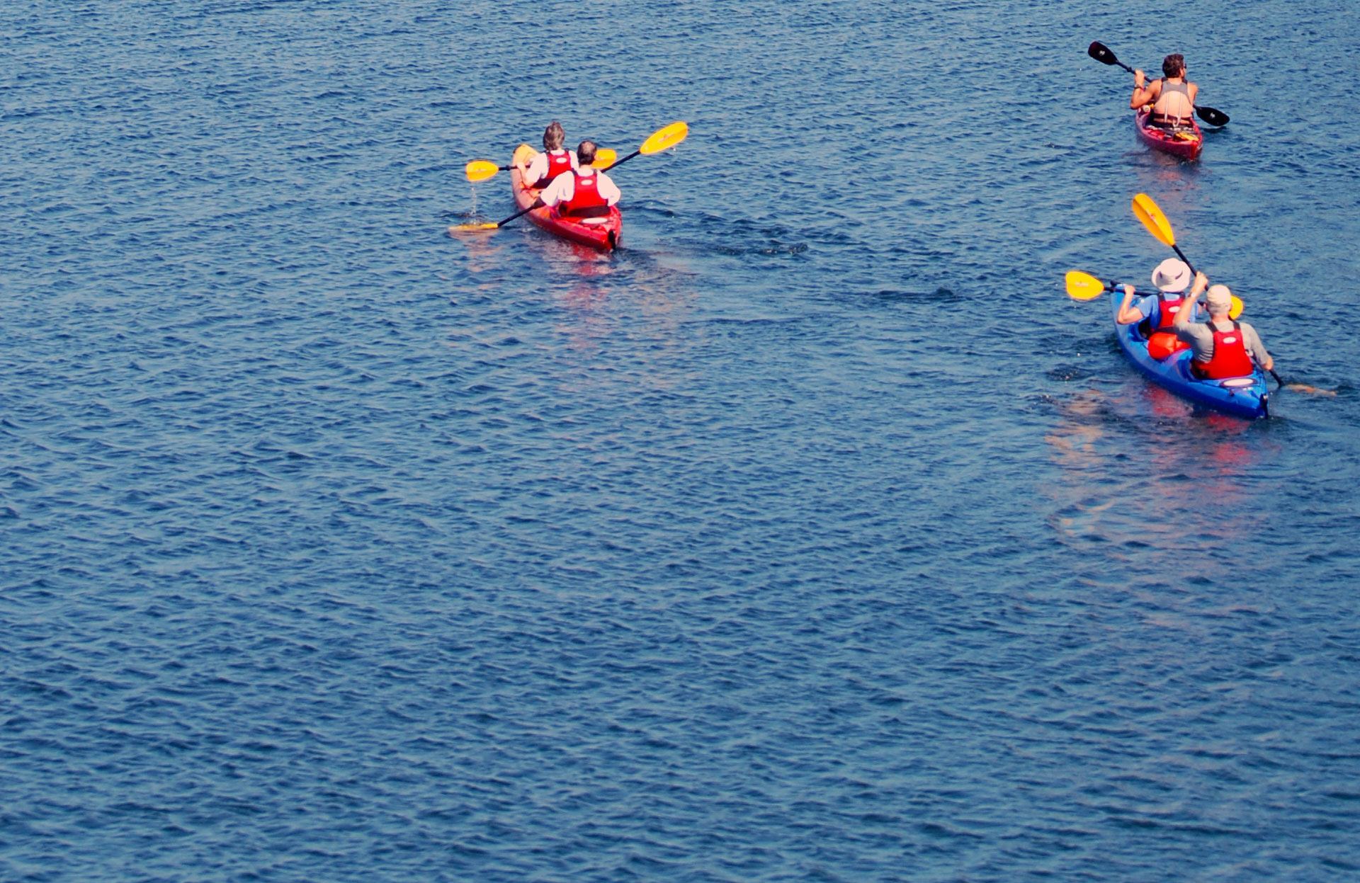 Kayakers out on the lake.