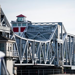 A closeup of a steel bridge.