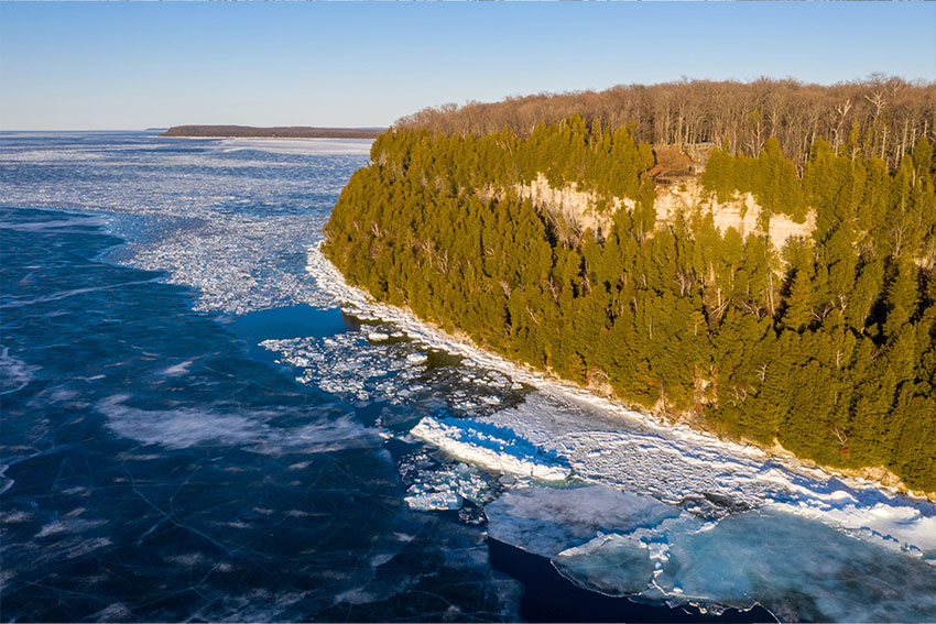 Aerial footage of Ellison Bay.