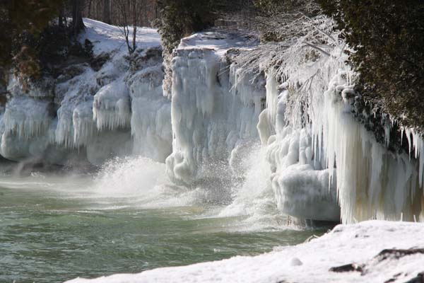 The frozen shoreline.