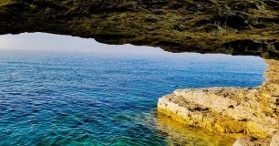 Looking out to the lake from inside a cave