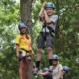 A family ziplining