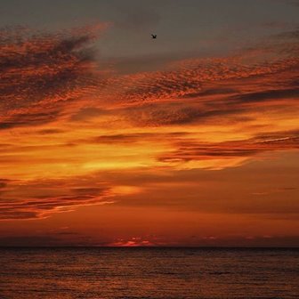 An orange sunset over the lake.