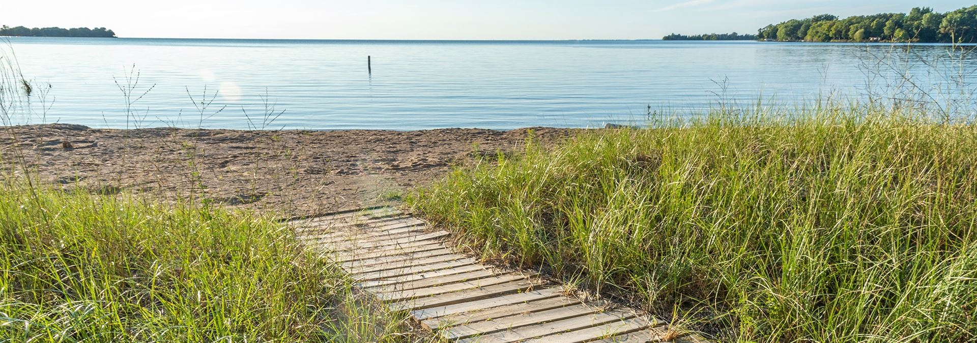 A wooden walkway leading out to Haines Beach.