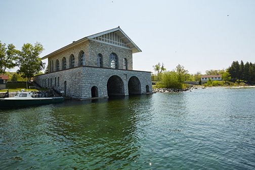 Stone boathouse on the edge of Rock Island.