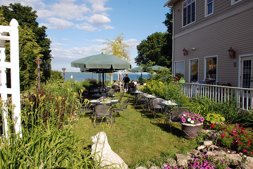 A quiet table in a restaurant's garden.