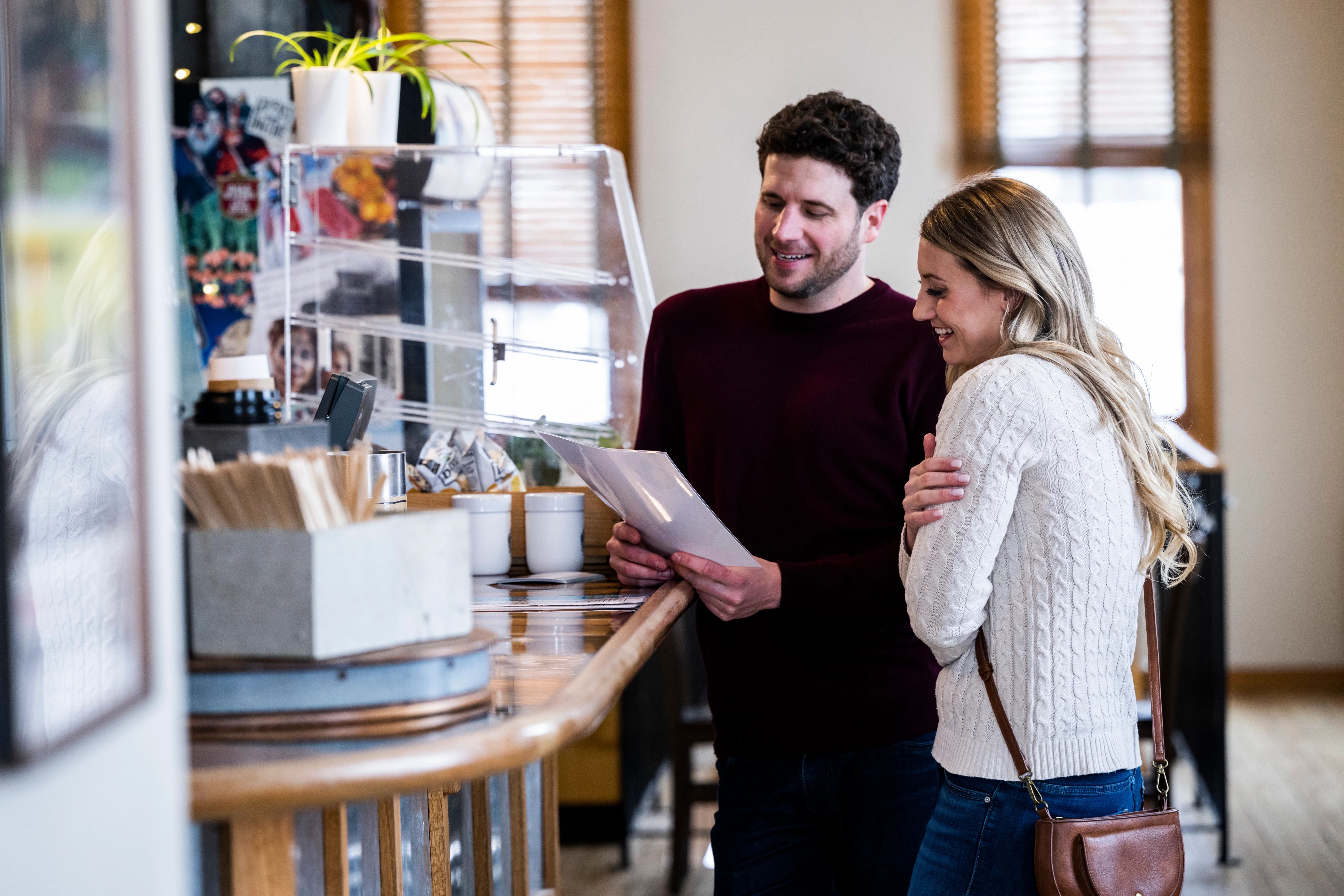 A couple enjoys Shiny Moon Cafe in Fish Creek.