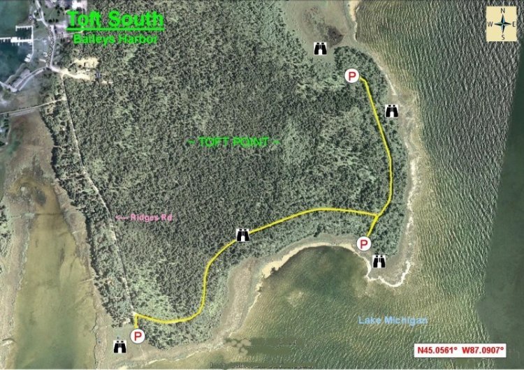 Aerial view map of Toft South in Baileys Harbor