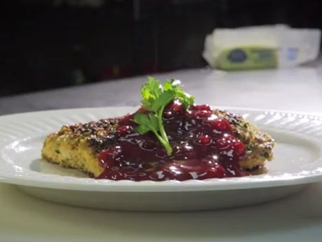 Pecan-crusted salmon on a plate