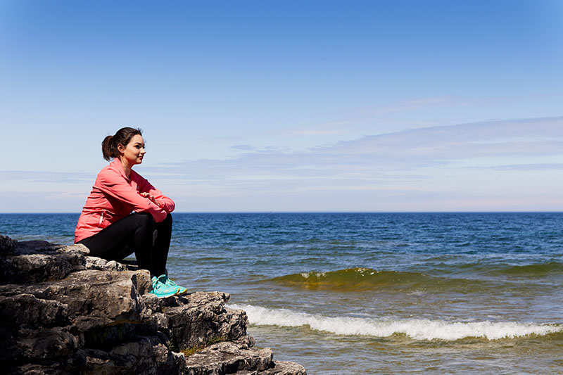 Enjoying a spring afternoon at Cave Point County Park.