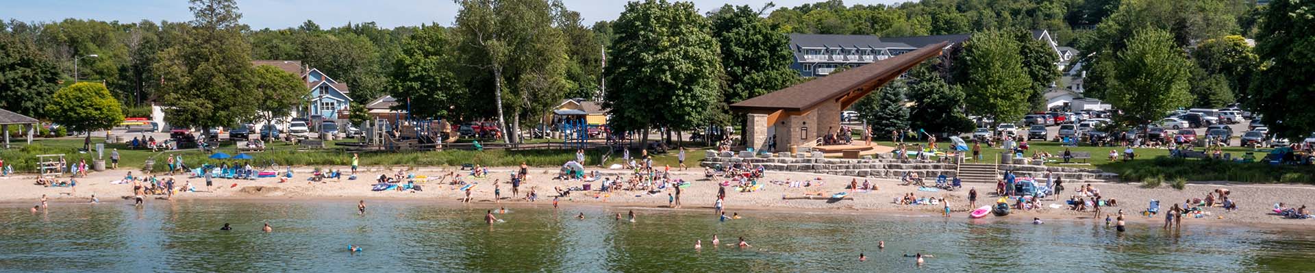 Distance view of people on the beach