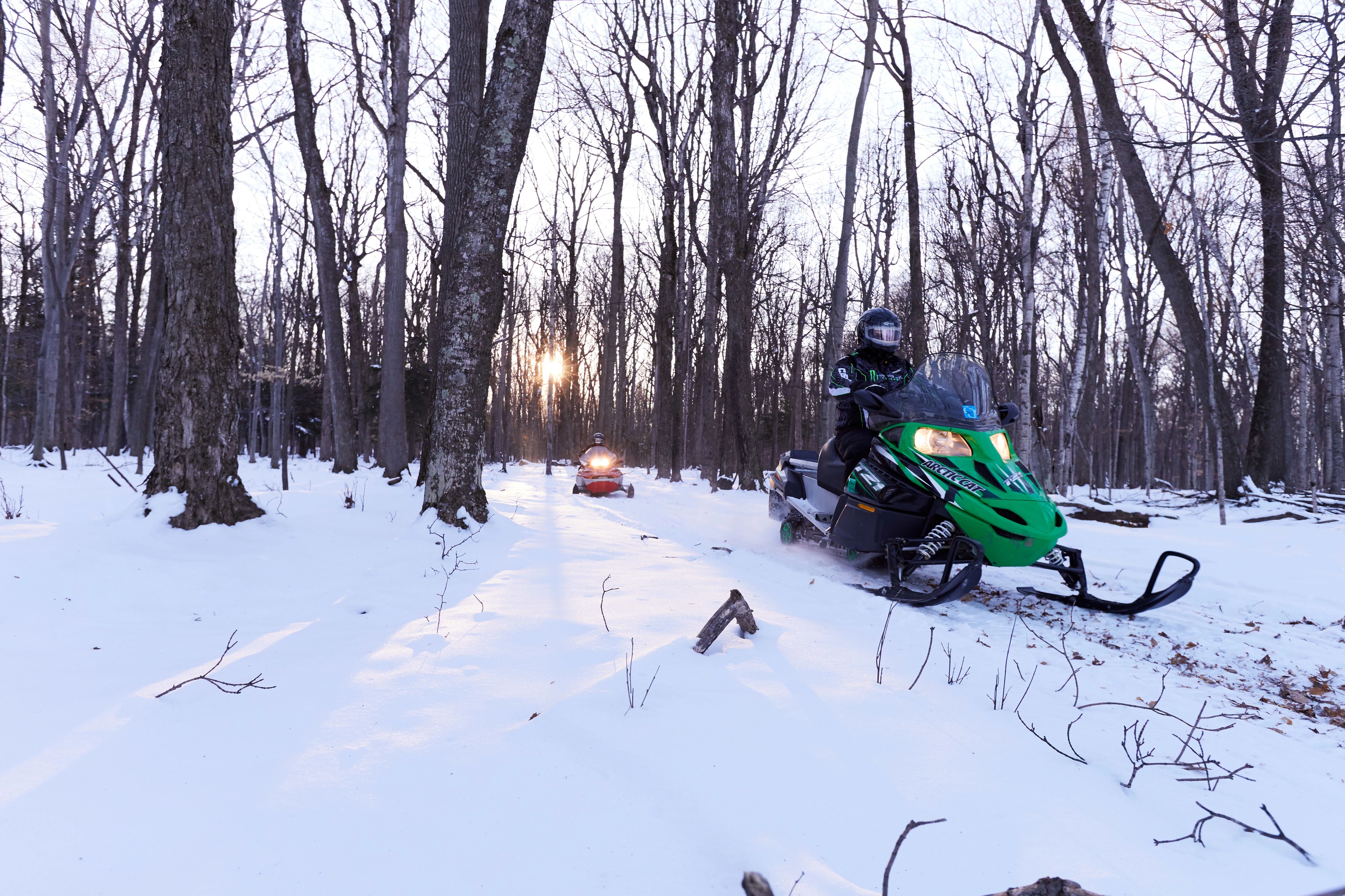 Snowmobiling in Potawatomi State Park.