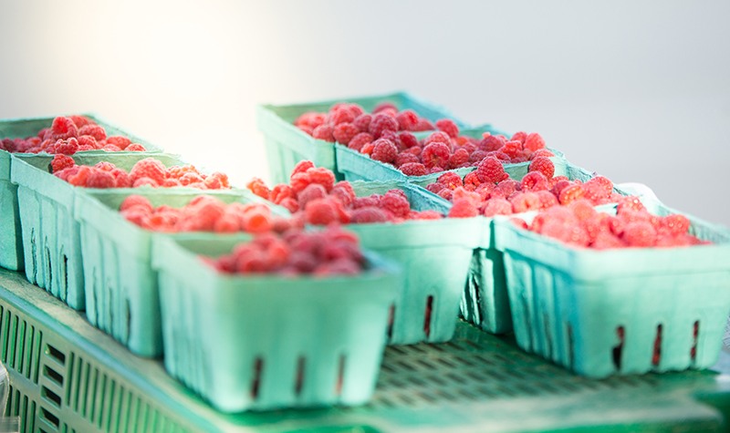 Fresh raspberries at the farmers market.