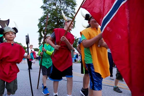 Kids parade around in Swedish garb at Fyr Bal.