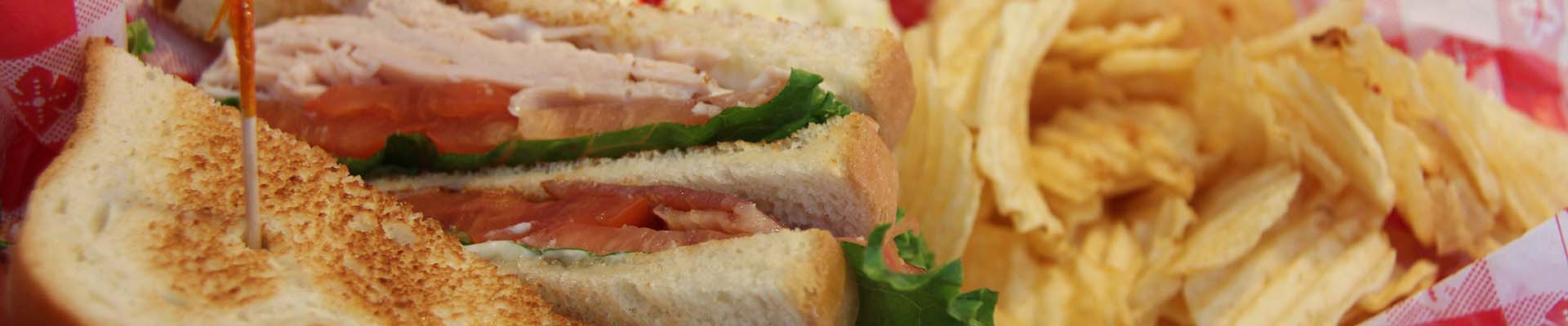 Close up of a sandwich and chips