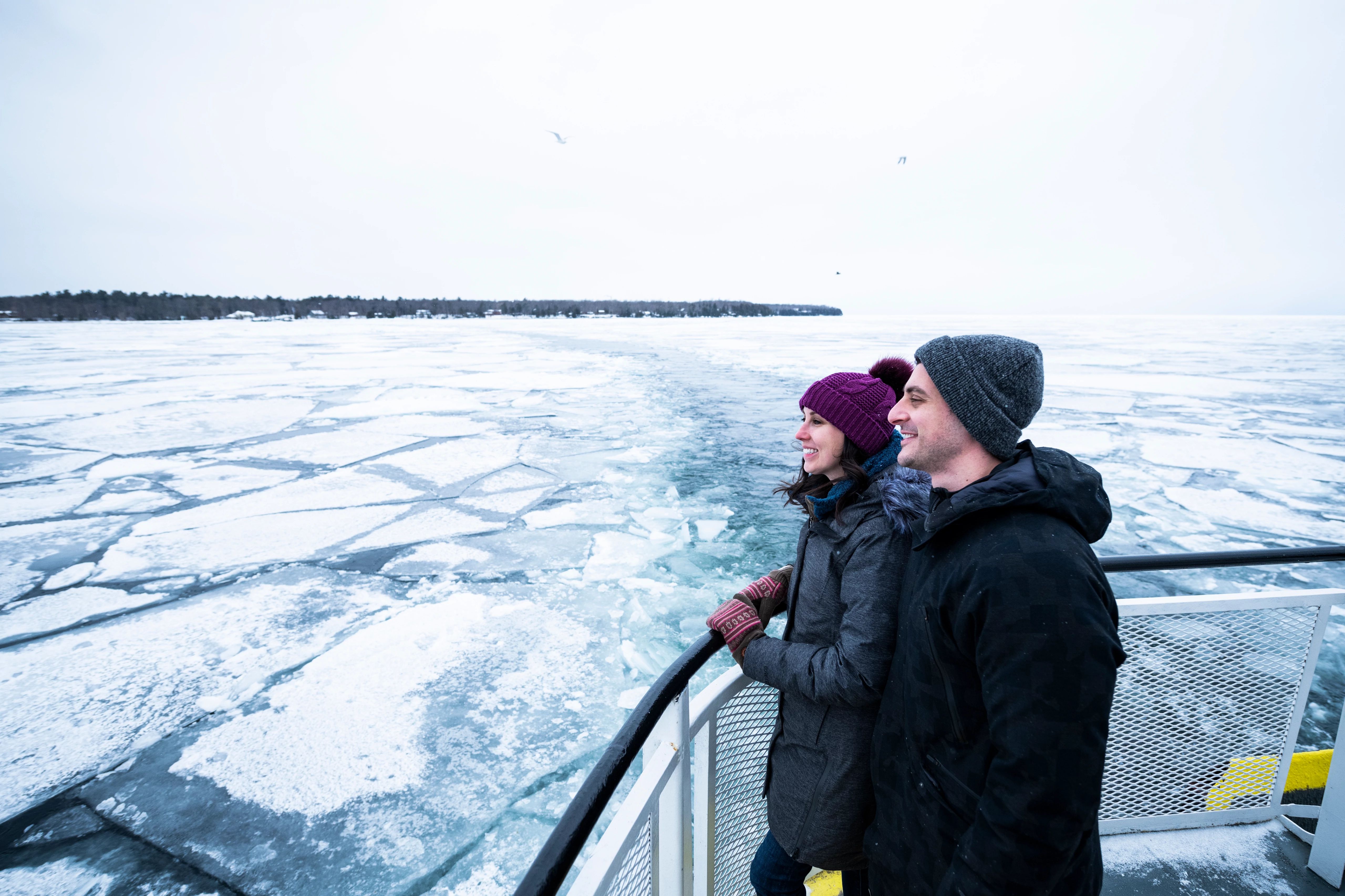 Onboard the Washington Island Ferry in winter.