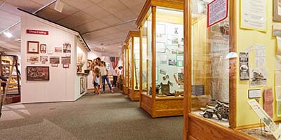 Glass exhibit cases in a museum