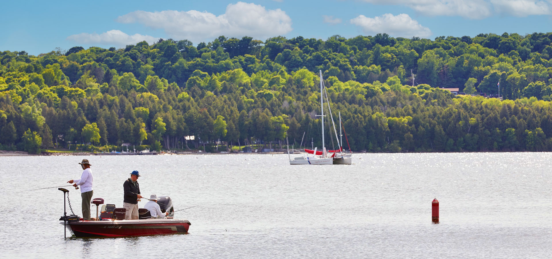 Men fishing on a boat in Door County