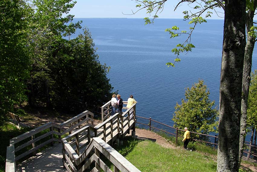 A view of the wooden staircase at Ellison Bluff.